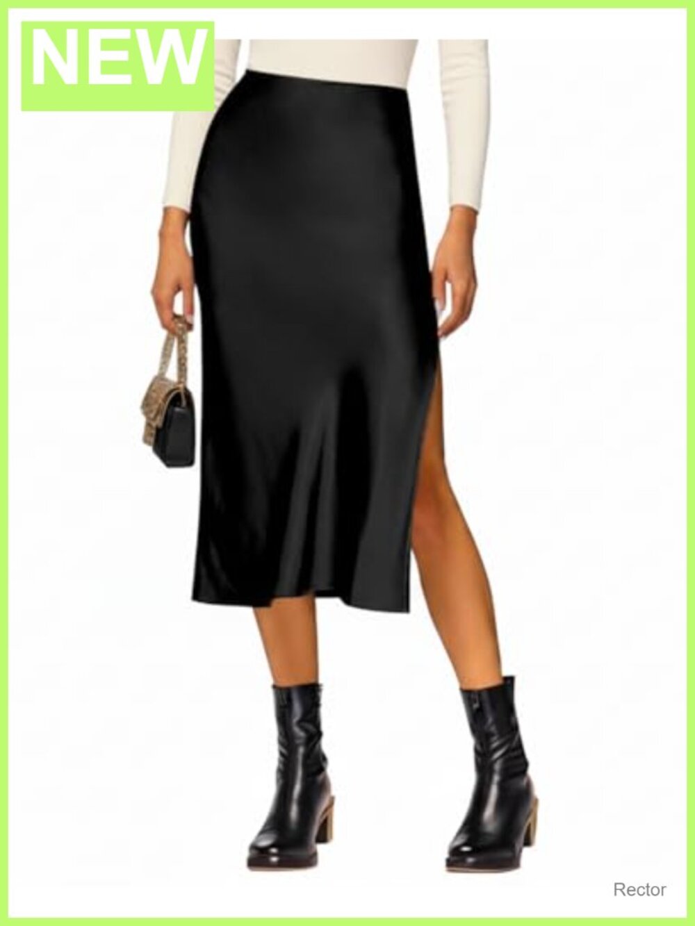 Satin High Waisted Midi Skirt Side Slit Casual